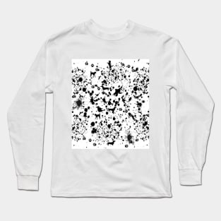 Black and White Paint Splat and Dog Pattern Long Sleeve T-Shirt